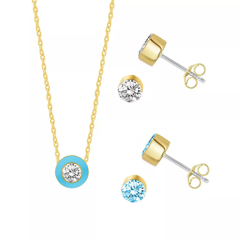 Royal Aura Blue Enamel Necklace & Crystal Stud Earring Trio Set, Women's, Size: 17", Gold Tone Blue | Kohl's