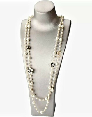 Fashion Designer Inspired Camellia Pearl Long Luxury Necklace Cream and Gold Uk | eBay UK