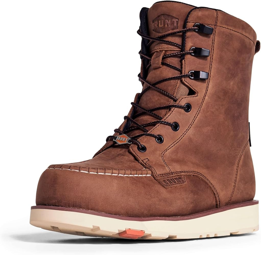 BRUNT Marin (Comp Toe) - Brown - 8" Waterproof Safety Toe Wedge Work Boot - EH Rated - Slip + Oil... | Amazon (US)