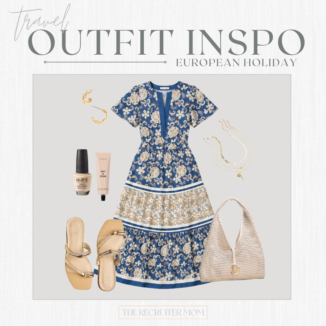 This blue + cream tiered print dress is everything for a European holiday 💙 The print, the flowy tiers, that woven hobo… it's polished, breezy, and made for long days exploring 🌿

#LTKSeasonal #LTKOver40 #LTKTravel