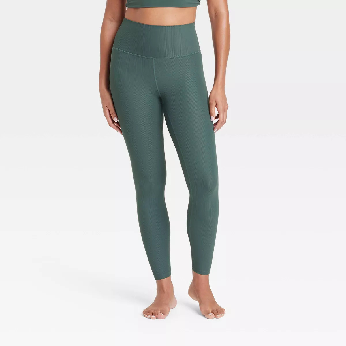 Women's Everyday Soft High-Rise Rib 7/8 Leggings - All In Motion™ Dark Green XS | Target