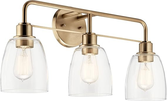 Kichler, Meller 24.25 Inch 3 Light Vanity Light with Clear Glass in Champagne Bronze, 55102CPZ | Amazon (US)