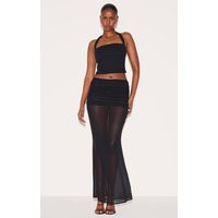 Black Chiffon Fold Over Ruched Maxi Skirt | PrettyLittleThing US