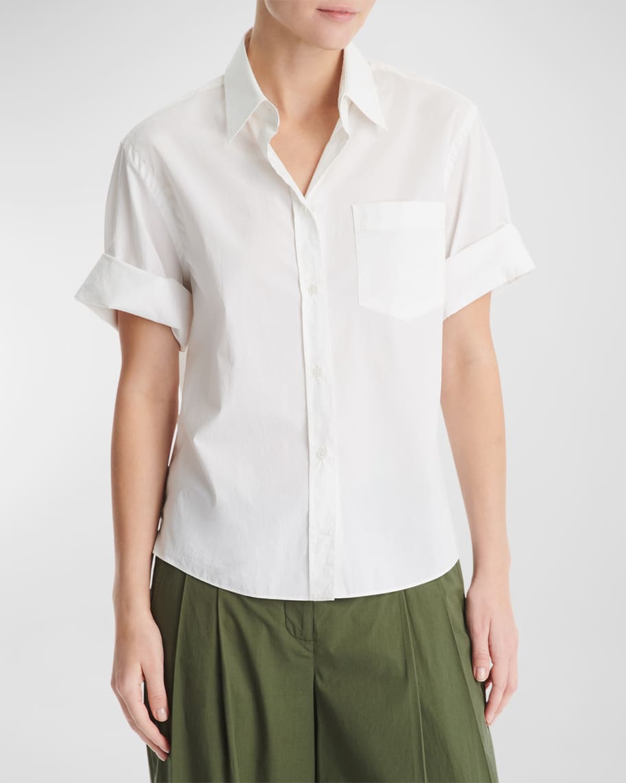 TWP Bad Habit Short-Sleeve Stretch Cotton Button-Front Shirt | Neiman Marcus