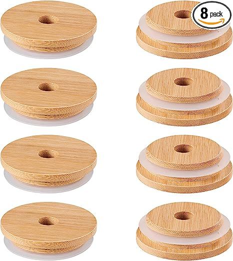 DOITOOL 8Pcs Bamboo Jar Lids with Straw Hole, Reusable Bamboo Lids for Beer Can Glass, 70mm Bambo... | Amazon (US)