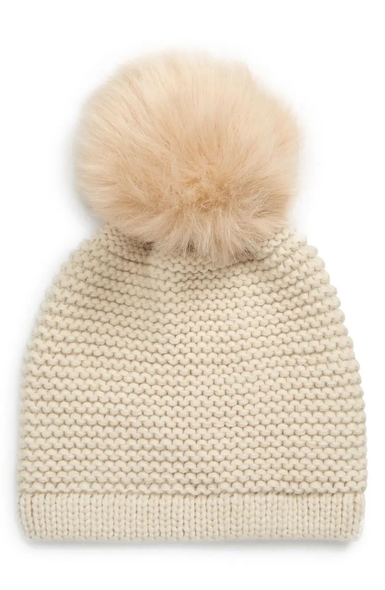 Wool Blend Beanie with Faux Fur Pom | Nordstrom