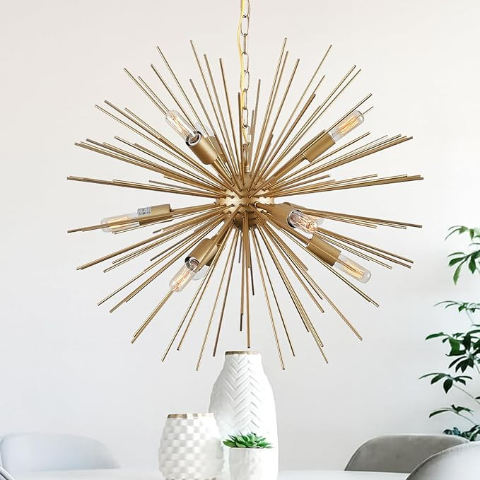 Modern Sputnik Chandelier 9-Lights Starburst Golden Chandelier Light Fixture Luxury Gold Solid Me... | Amazon (US)