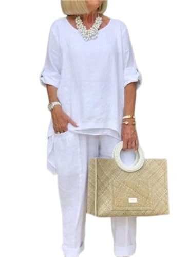 ZOCAVIA 2 Piece Outfits for Women Cotton Linen Shirts Wide Leg Trousers Suit Casual Loose Long Sl... | Amazon (US)