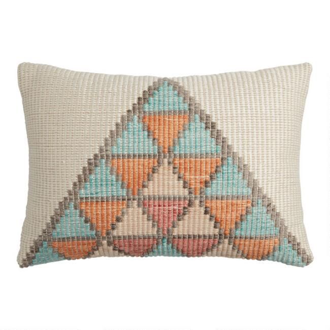 Ivory, Orange And Blue Pyramid Indoor Outdoor Lumbar Pillow | World Market