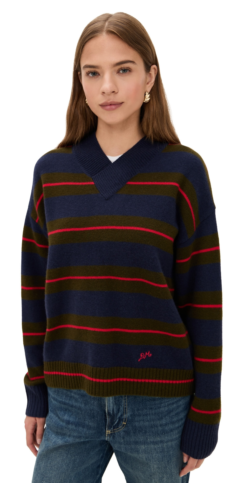 Damson Madder Odette V Neck Sweater Olive 16 | Shopbop