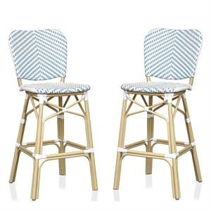 Furniture of America Adino Faux Rattan Patio Bar Chair in Blue (Set of 2) | Homesquare