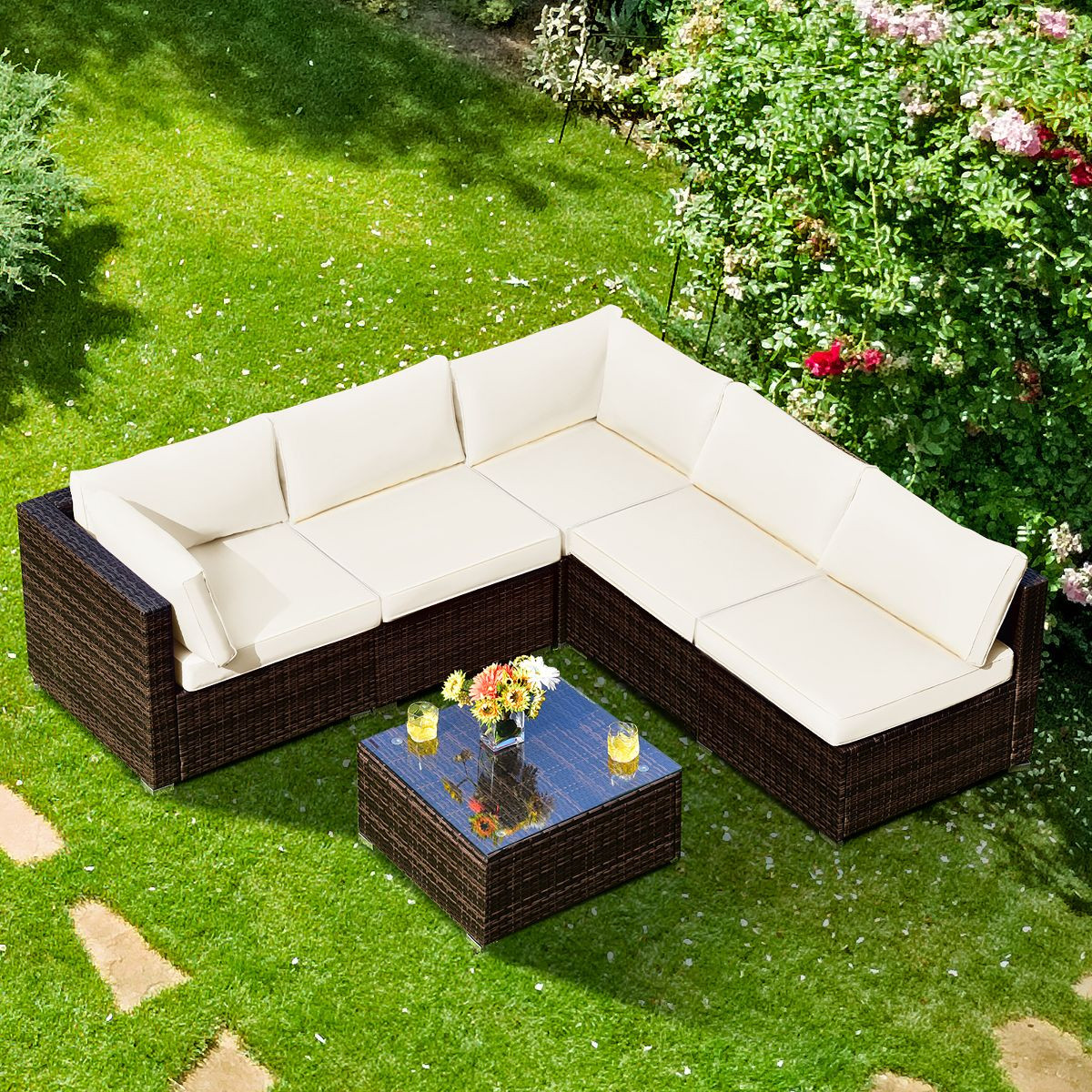 Costway 6PCS Patio Rattan Furniture Set Cushioned Sofa Coffee Table Garden | Target