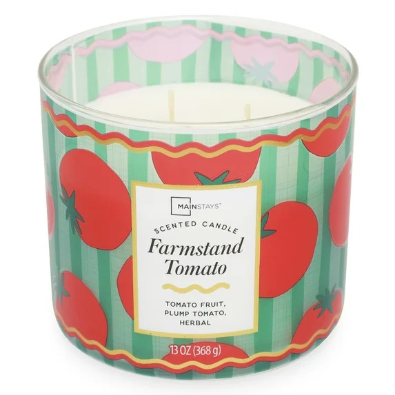 Mainstays 13-Ounce 3-Wick Farmstand Tomato Fragrance Candle with Decorative Wrap | Walmart (US)