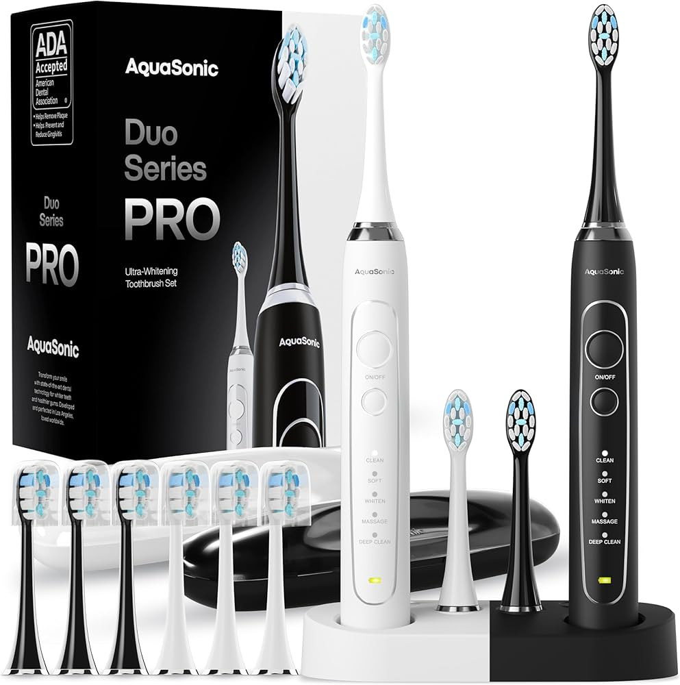 AquaSonic Duo Series PRO – Ultra-Whitening Electric Toothbrush Set – 5 Modes & Smart Timers ... | Amazon (US)