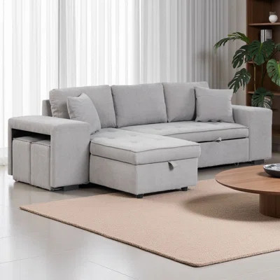 104.5" Modern L-Shape 3 Seat Reversible Sectional Couch, Pull Out Sleeper Sofa With Storage Chaise And 2 Stools For Living Room Furniture Set | Wayfair North America