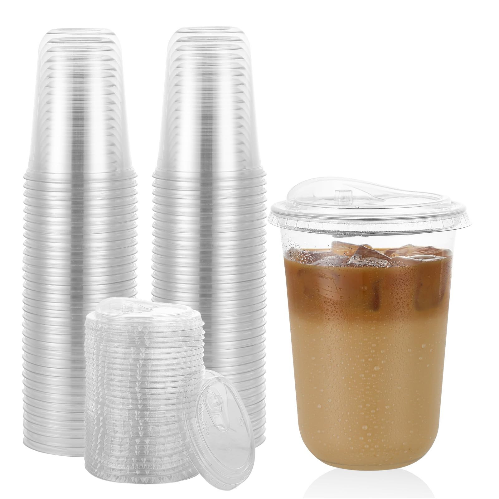 50 Sets Clear Plastic Cups with Sip Lids, Disposable Plastic PET Crystal Round Bottom To Go Cup for Iced Coffee, Smoothie, Cold Beverage, Strawless Drinking Cups for Drink Shops Party Catering (16 oz) | Amazon (US)