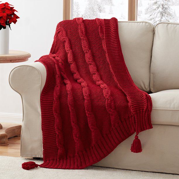 My Texas House Willow Cable Knit Solid Cotton Throw, Easy Wash, 50 x 60, Red - Walmart.com | Walmart (US)
