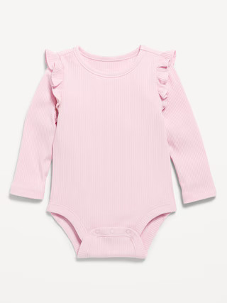 Long-Sleeve Ribbed Ruffle-Trim Bodysuit for Baby | Old Navy (US)