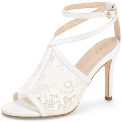 BLISSFUL STEP Women's Open Toe Ankle Strap Lace Heeled Sandals White 7.5 | Target