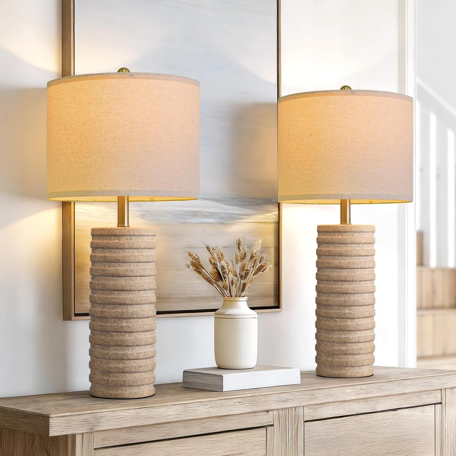 PoKat 27'' Farmhouse Table Lamps Set of 2 for Living Room, Stone-Like | Amazon (US)