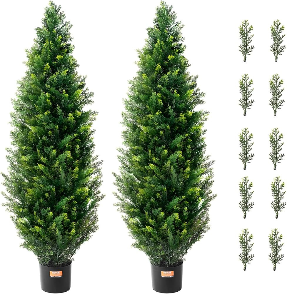 VEVOR Artificial Topiary Cedar Tree, 48 inch Tall (2 Pieces), with Extra Leaves & Pot Faux Evergr... | Amazon (US)