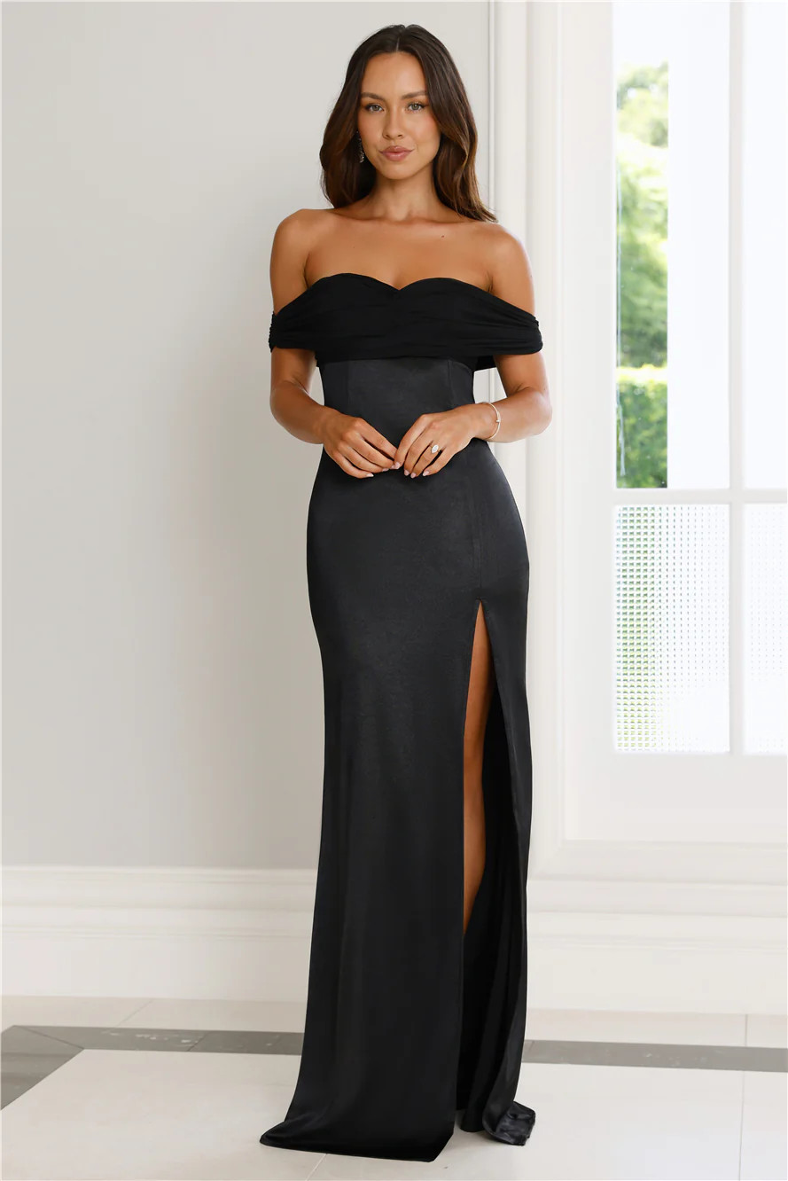 Couture Enchantment Off Shoulder Maxi Dress Black | Hello Molly (US)