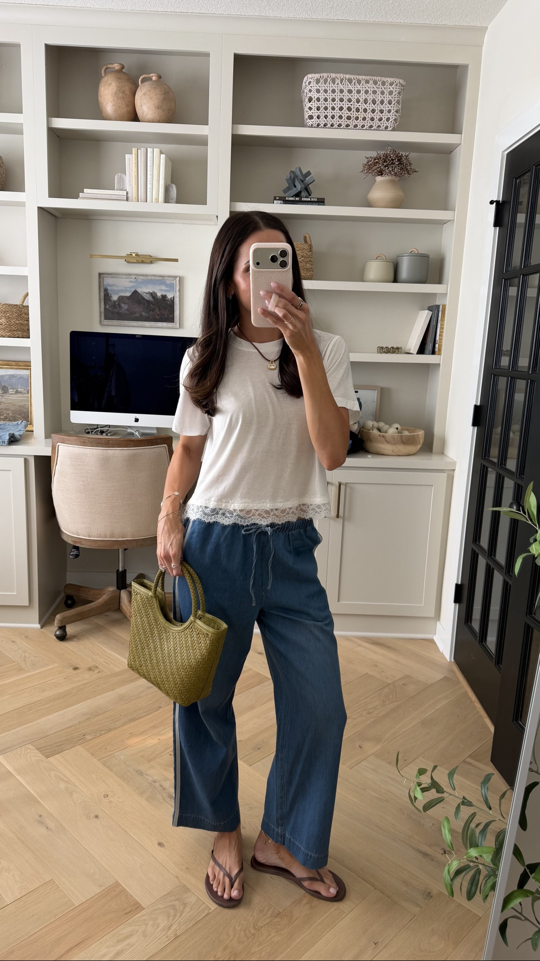 Lace tee: true to size (S) 
Track pant jeans: true to size (S) 
Flip flops: true to size, size up for half sizes 

Late summer outfits / pre-fall outfit ideas / early fall looks

#LTKSaleAlert #LTKootd #LTKSeasonal