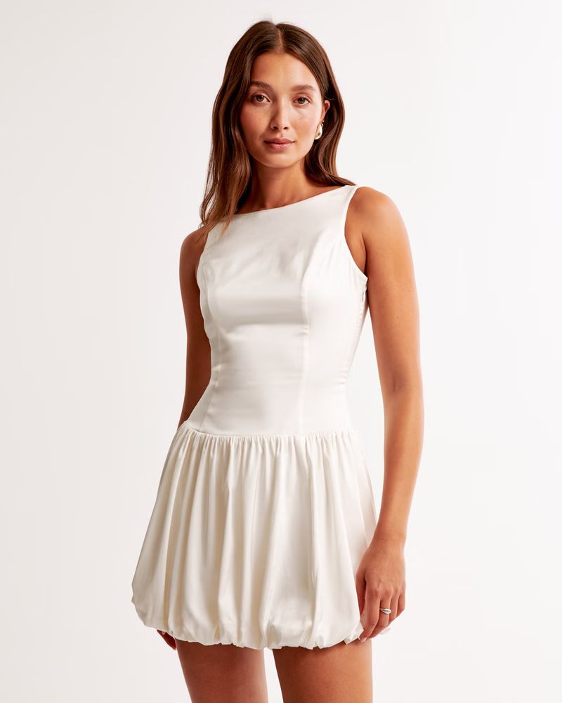 High-Neck Bubble Hem Mini Dress | Abercrombie & Fitch (US)