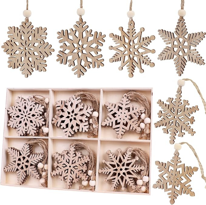 24 Pieces Wooden Snowflakes Ornaments 3inch Snowflake Christmas Ornament for Winter Christmas Tre... | Amazon (US)