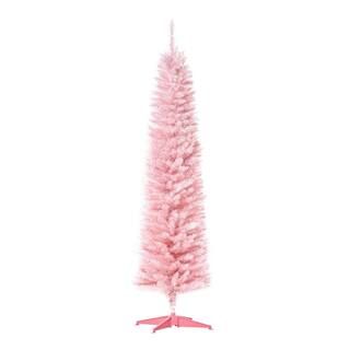 HOMCOM 6 ft. Artificial Christmas Tree Pencil Tree Holiday Xmas Tree Home Indoor Decoration, Pink... | The Home Depot