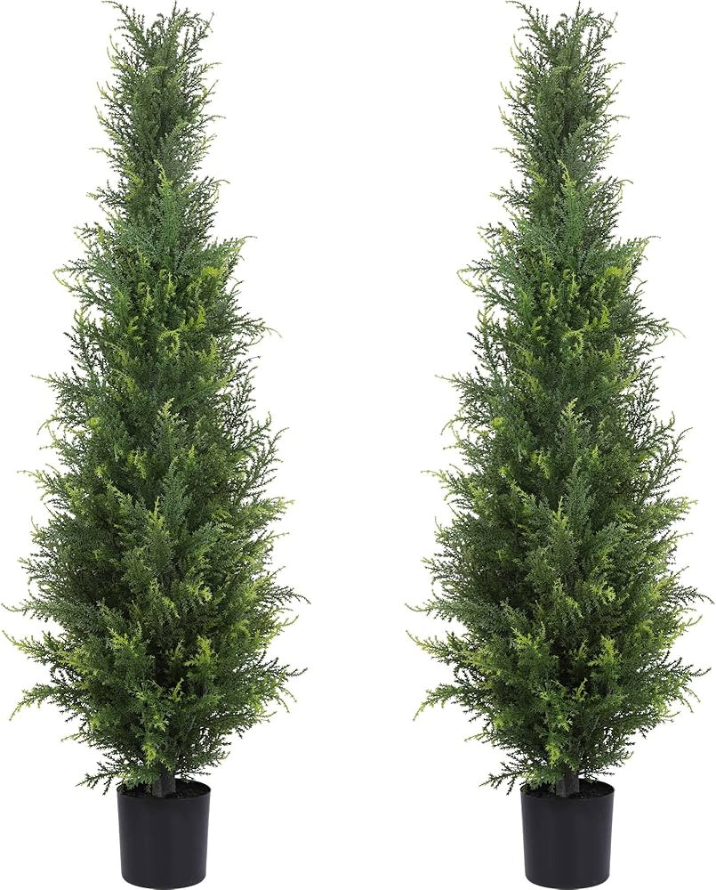 Artificial Cedar Topiary Trees 4FT Potted Fake Cypress Trees Faux Evergreen Plants for Home Porch... | Amazon (US)