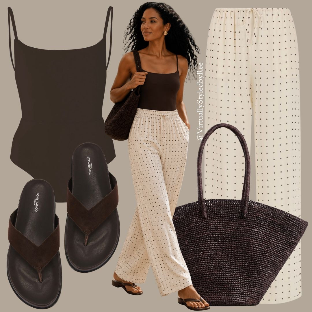 The easiest way to make holiday style feel elevated: rich chocolate + soft cream. This square neck swimsuit can be doubled up as a bodysuit, paired with breezy polka dot trousers, raffia tote, and sandals is effortless, chic, and perfect from sightseeing to sunset drinks 🤍☕️

#LTKStyle #NeutralStyle #VacationOutfit #ResortWear #SummerStyle #CapsuleWardrobe #EffortlessStyle #BrownAndCream #TravelOutfit #LTKTravel

#LTKsummer #LTKuk #LTKeurope