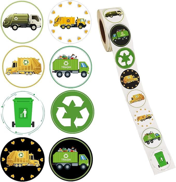 Oringaga 500 Garbage Truck Party Decorations Recycle Roll Stickers Garbage Truck Themed Birthday ... | Amazon (US)