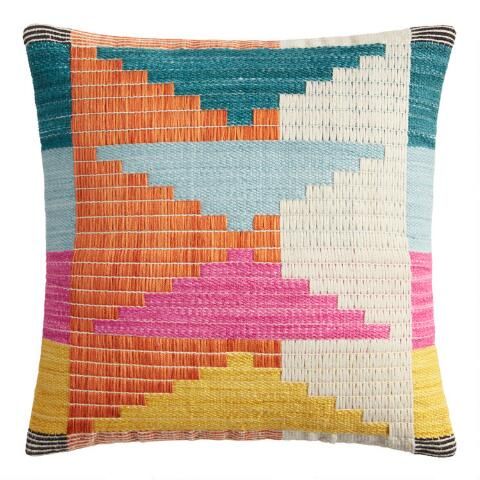 Multicolor Woven Triangles Indoor Outdoor Throw Pillow | World Market