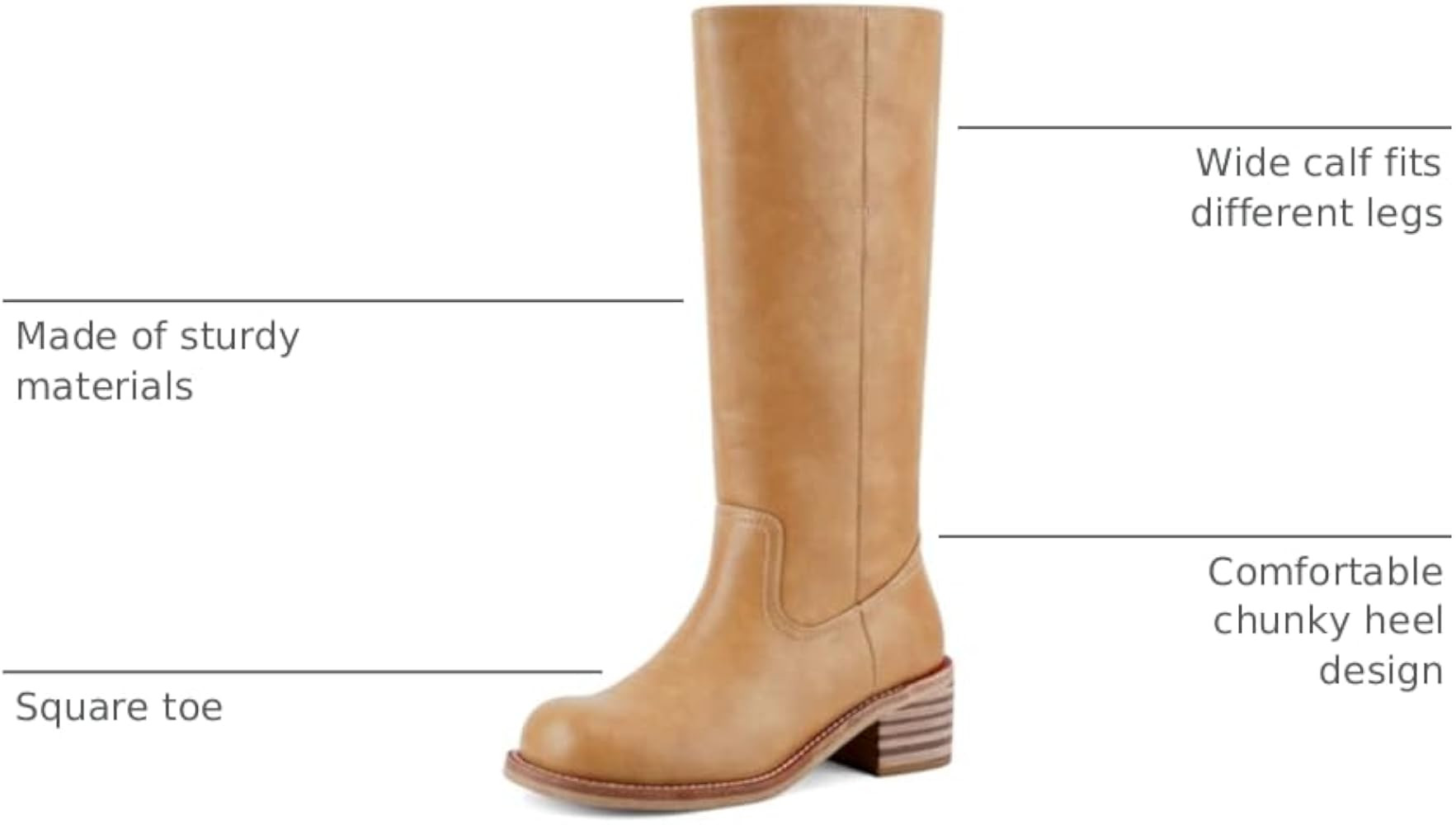 VBDB Women's Knee High Boots Square Toe Chunky Block Heel Long Boots for Women Comfortable Low He... | Amazon (US)