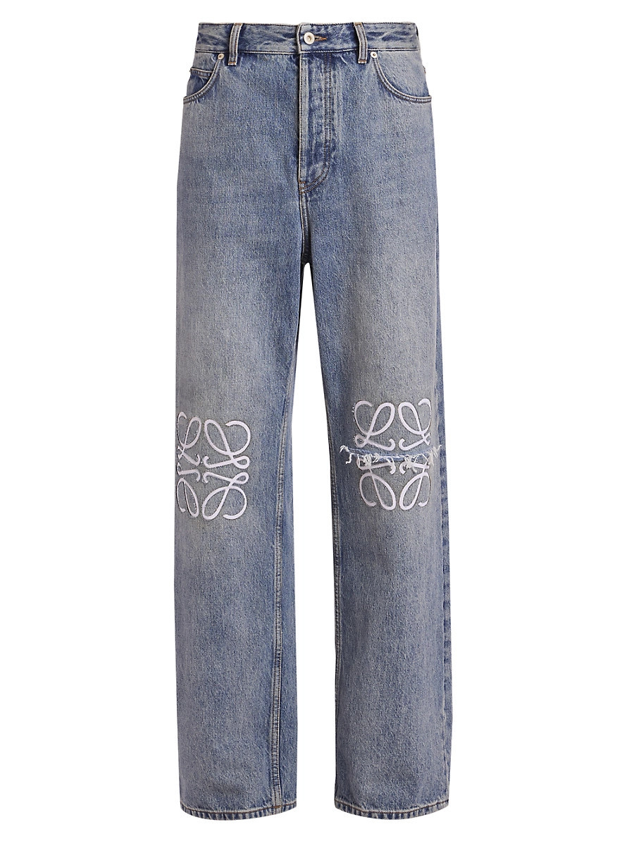 Men's Embroidered Anagram Straight-Leg Jeans - Washed Denim - Size 44 | Saks Fifth Avenue
