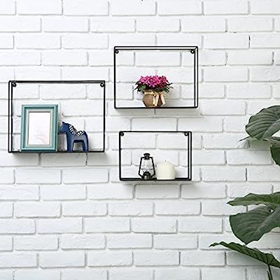 Modern Metal Wire Frame Shadow Boxes, Decorative Wire Cube Floating Shelves, Set of 3, Black | Amazon (US)