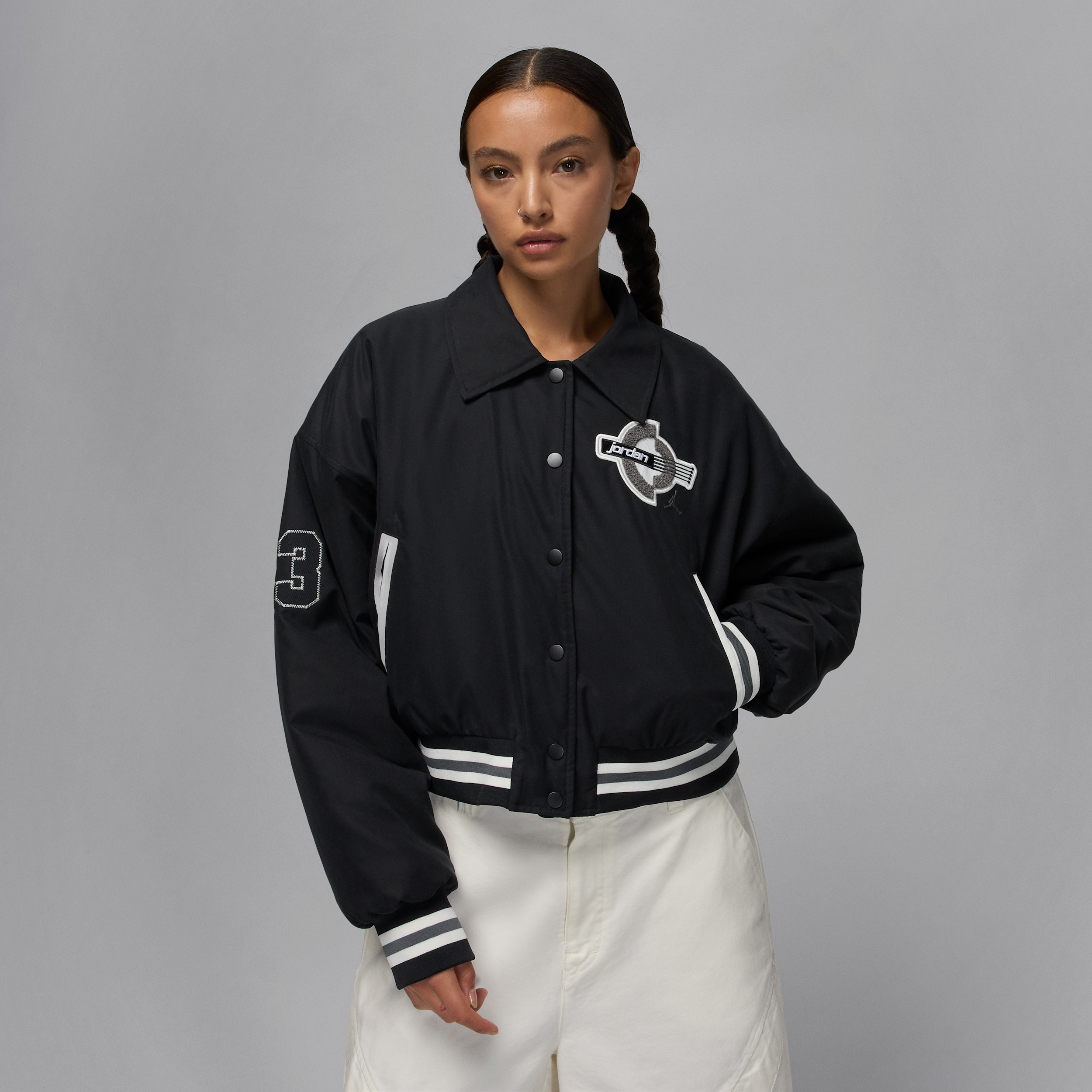 Women's Jordan Brooklyn Therma-FIT Varsity Jacket in Black | HV0403-010 | Nike (US)