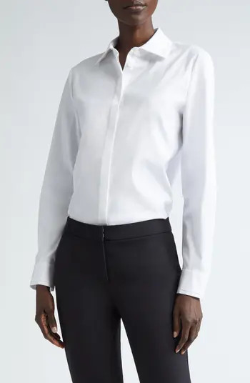 Lafayette 148 New York Hayward Stretch Cotton Blend Button-Up Shirt | Nordstrom | Nordstrom