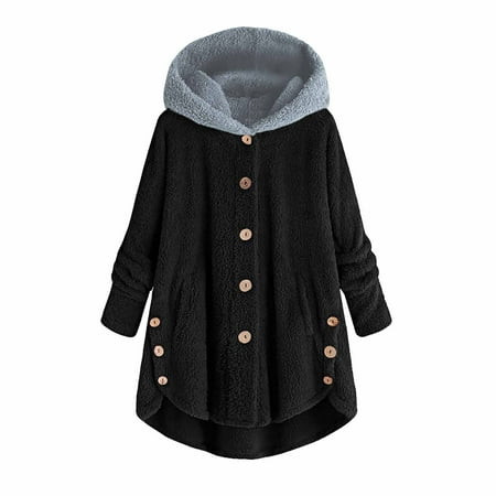 Womens Winter Coat Plus Size Hooded Jacket Plus Size Fashion for Women 2024 Trendy Fall Women s Athletic Long Sleeve Tops Jacket Warmer Button Plush Tops Cardigan Wool Coat Jacket | Walmart (US)