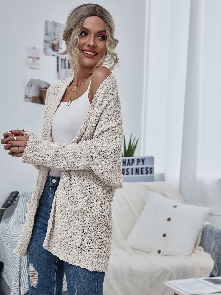 Open Front Popcorn Knit Cardigan | SHEIN