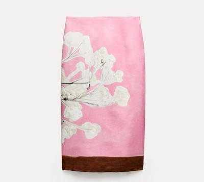 ZARA WOMAN NEW SS MIDRISE MIDI ZW LINEN BLEND PENCIL SKIRT FLORAL PINK 2394/119 | eBay US