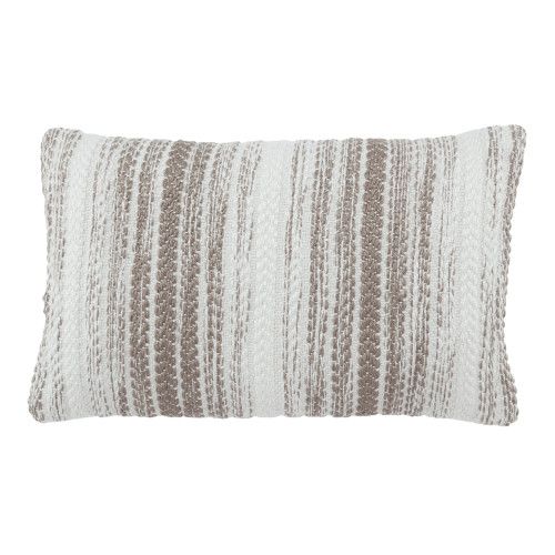 Jaipur Vibe by Jaipur Living Austrel Indoor/ Outdoor Gray/ White Striped Poly Fill Lumbar Pillow 13X | Gracious Style