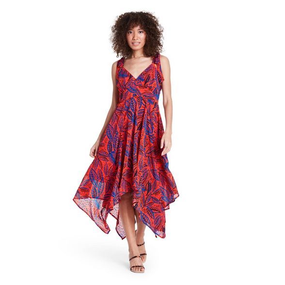 Tropical Leaf Tie Strap Asymmetrical Hem Dress - ALEXIS for Target Orange/Blue | Target