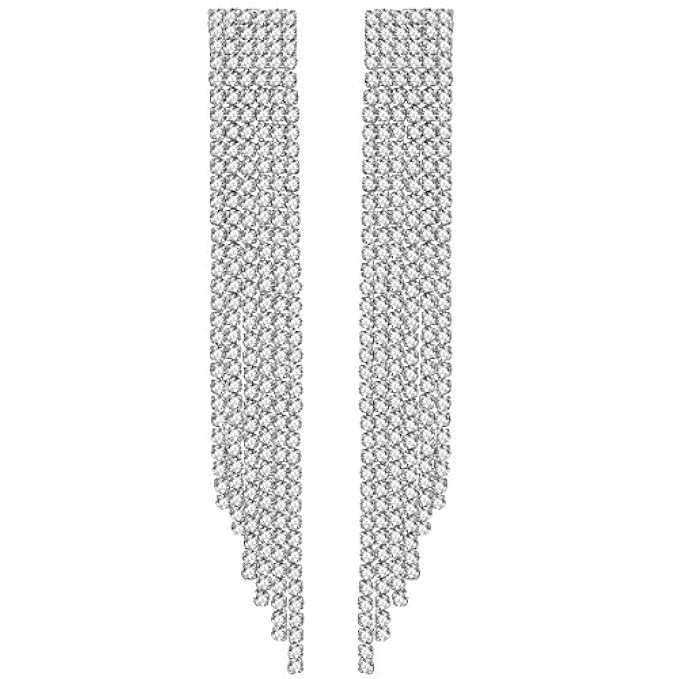 mecresh Silver/Gold Bridal Crystal Tassel Earring and Bracelet Wedding Jewelry Sets | Amazon (US)