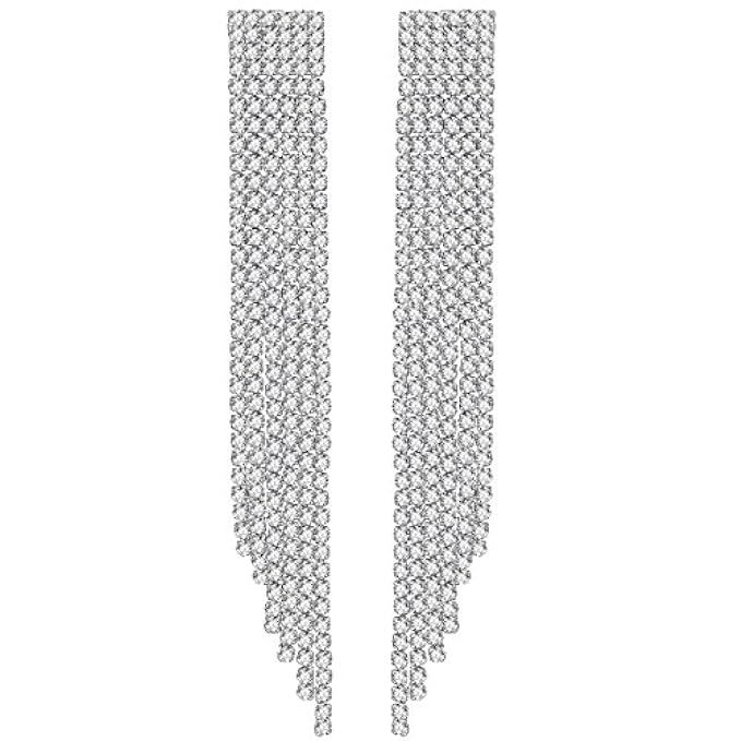 mecresh Silver/Gold Bridal Crystal Tassel Earring and Bracelet Wedding Jewelry Sets | Amazon (US)
