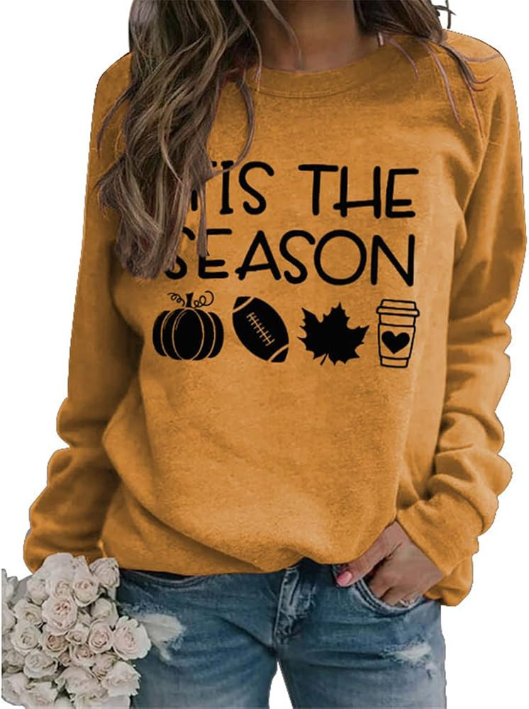 Fall Sweatshirt Womens Tis The Season Football Pumpkin Sweatshirts Crew Neck Casual Loose Pullove... | Amazon (US)