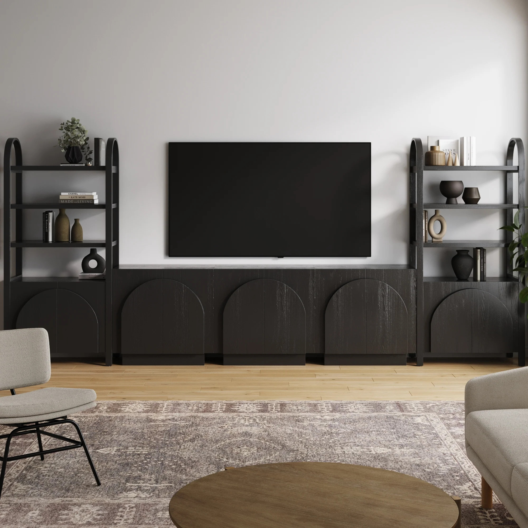 Mid-Century Entertainment Center Black (3 Cabinets) | Nathan James
