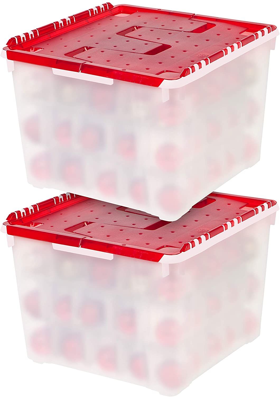 IRIS USA, Red Plastic Holiday Ornament Storage Box Container, 2 Pack, Pearl/Red - Walmart.com | Walmart (US)