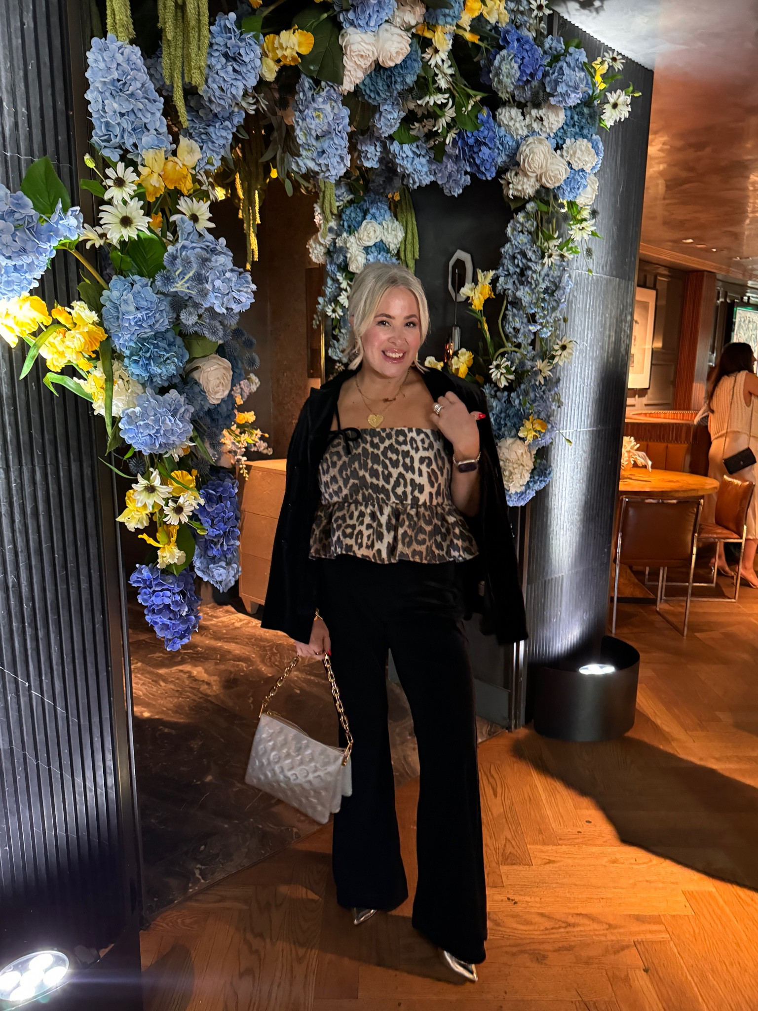 Ganni leopard top from Nordstrom. Size 10. 
Pairing it with my velvet set from Walmart. 
Hope Walmart restocks this outfit but I found another velvet set on sale  

#LTKFallSale #LTKCon #LTKSeasonal